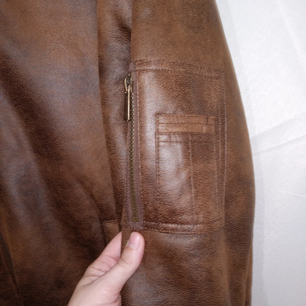 Rainforest Shearling Lined Nubuk Aviator Zip Bomber Jacket Mens Large - Picture 6 of 13